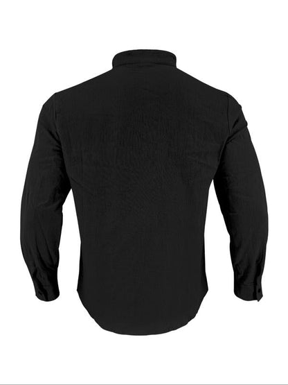 Men's linen casual long-sleeved polo shirt