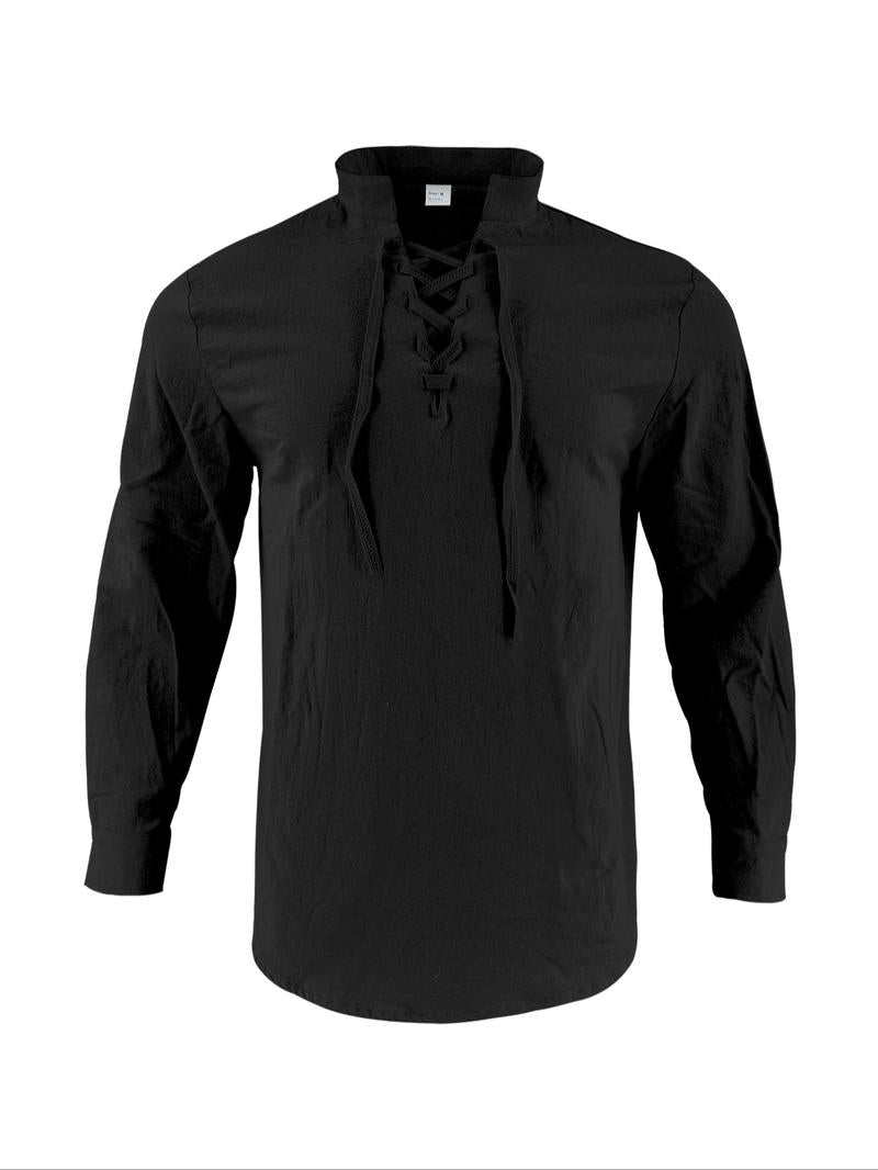 Men's linen casual long-sleeved polo shirt