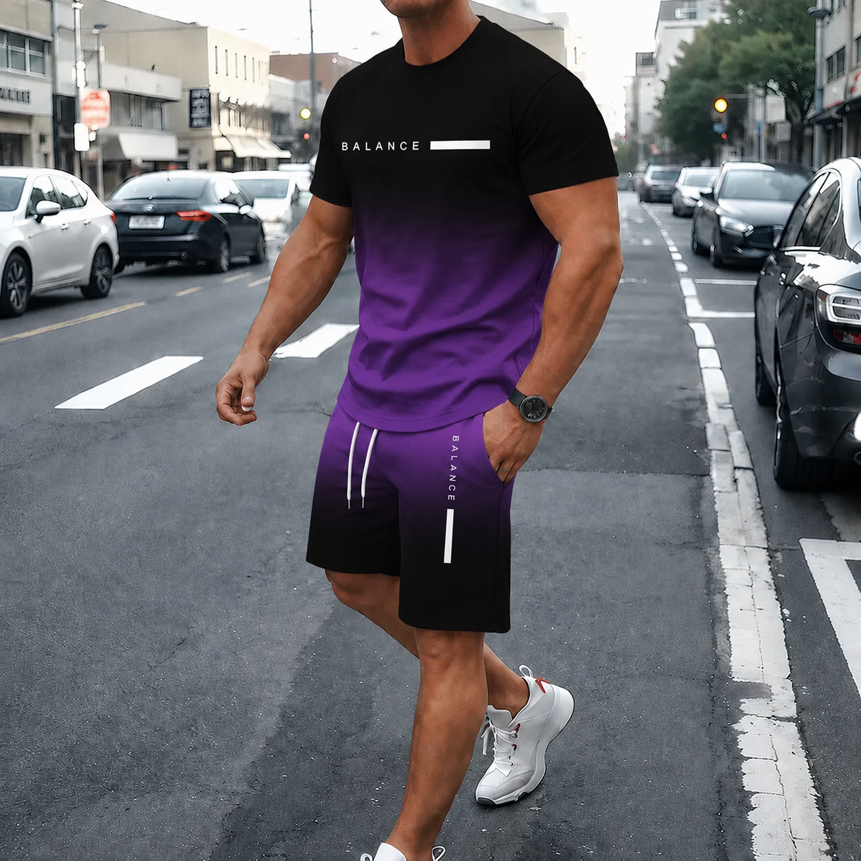 ⚡ Men's Gradient Short-Sleeve Tracksuit (Two-Piece Set)