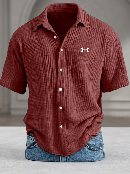 Loose-fitting textured short-sleeved shirt (cool-feel pure cotton)