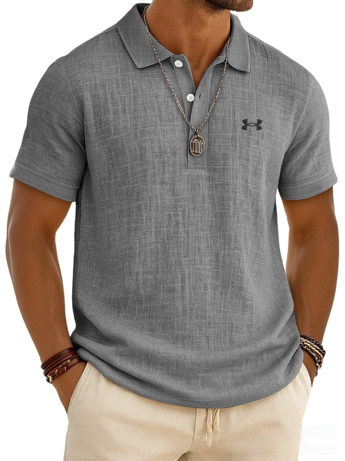 Cotton and linen casual polo shirt