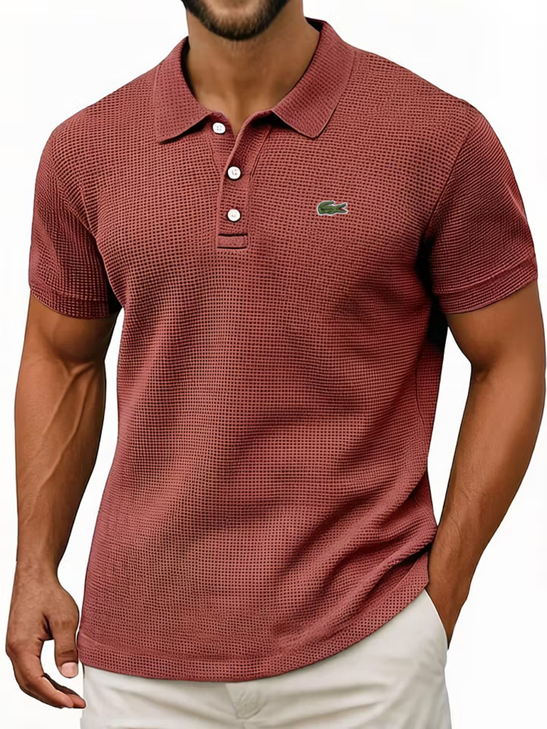 Breathable vintage cotton pinhole polo shirt