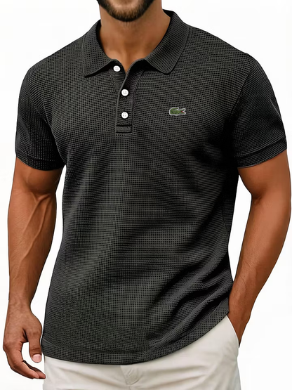 Breathable vintage cotton pinhole polo shirt
