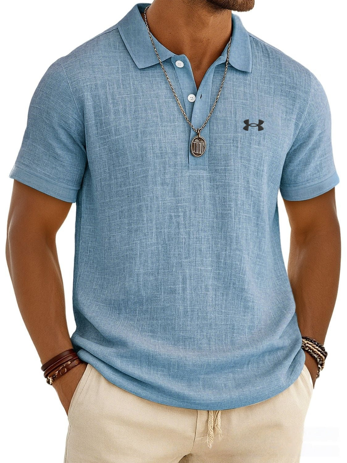 Cotton and linen casual polo shirt