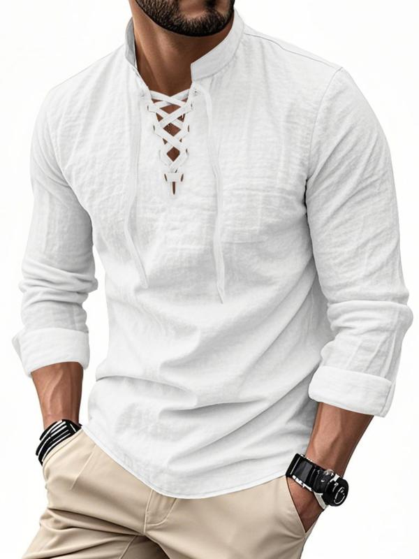 Men's linen casual long-sleeved polo shirt