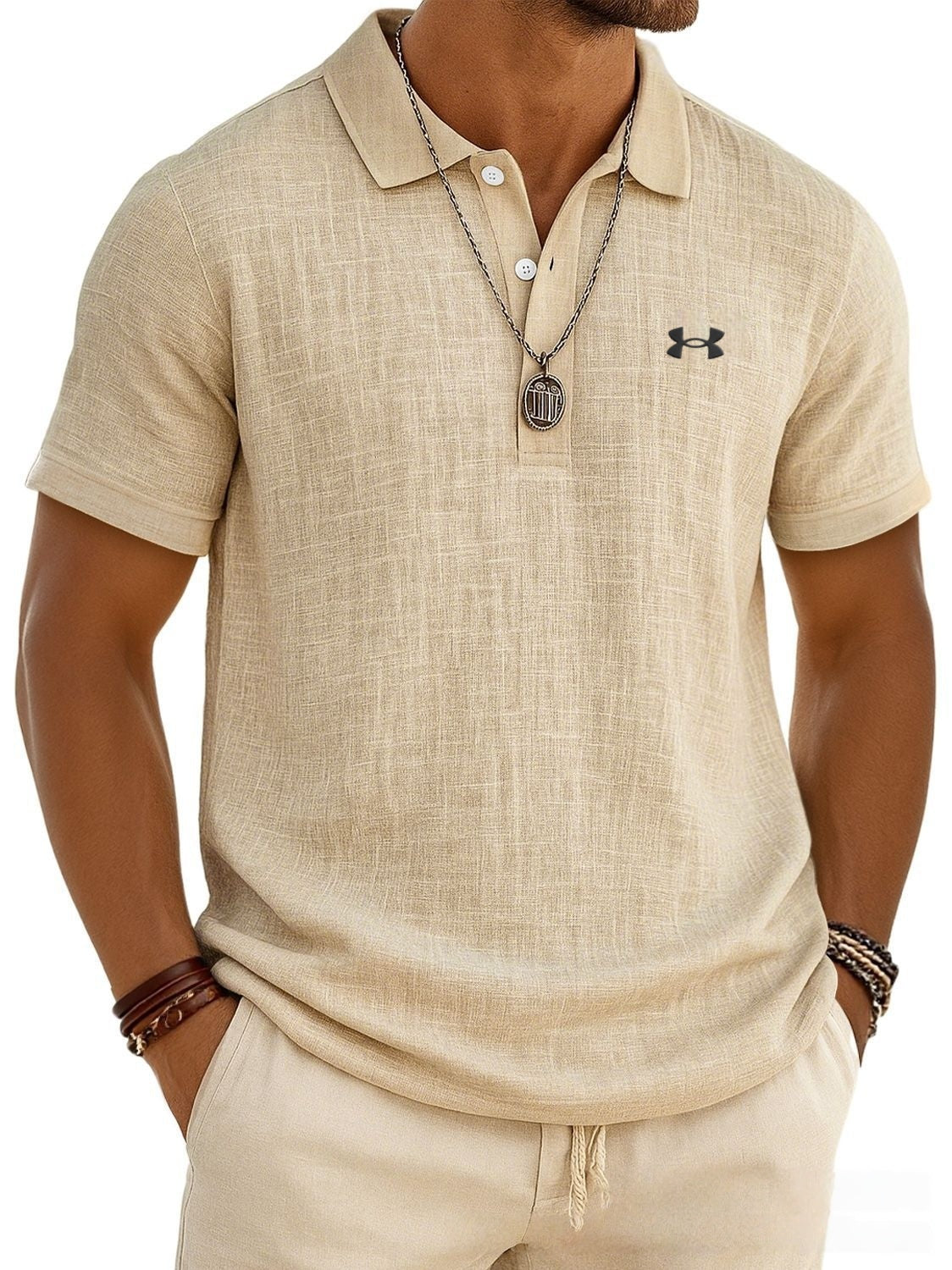 Cotton and linen casual polo shirt