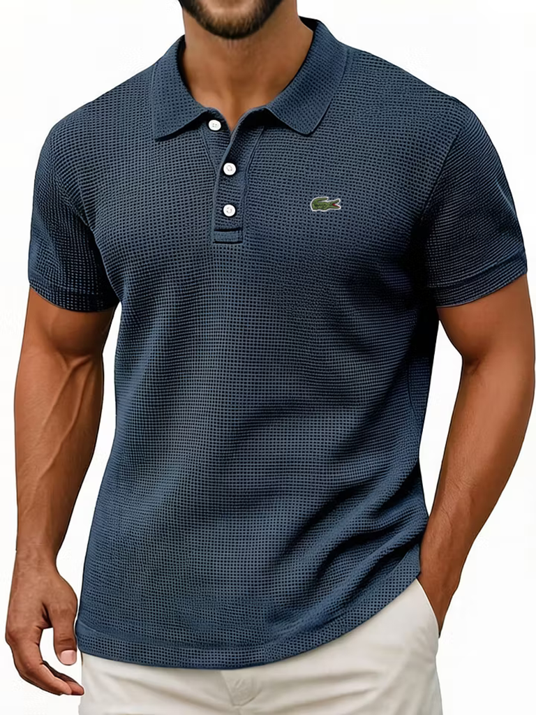 Breathable vintage cotton pinhole polo shirt