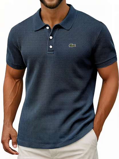 Breathable vintage cotton pinhole polo shirt