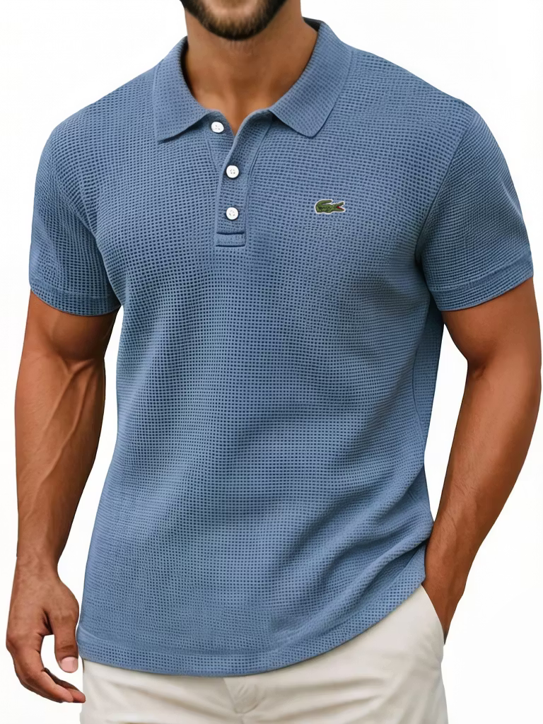 Breathable vintage cotton pinhole polo shirt
