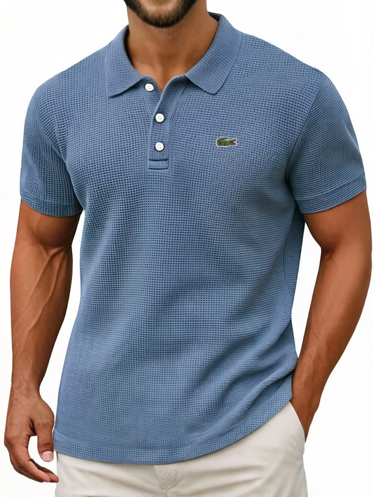 Breathable vintage cotton pinhole polo shirt