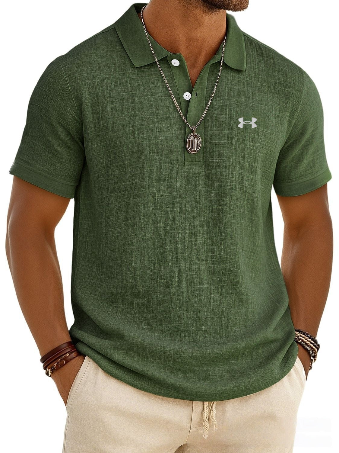 Cotton and linen casual polo shirt