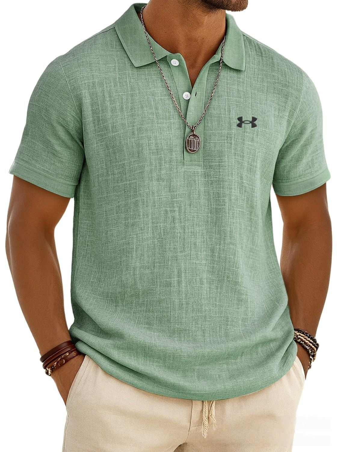 Cotton and linen casual polo shirt