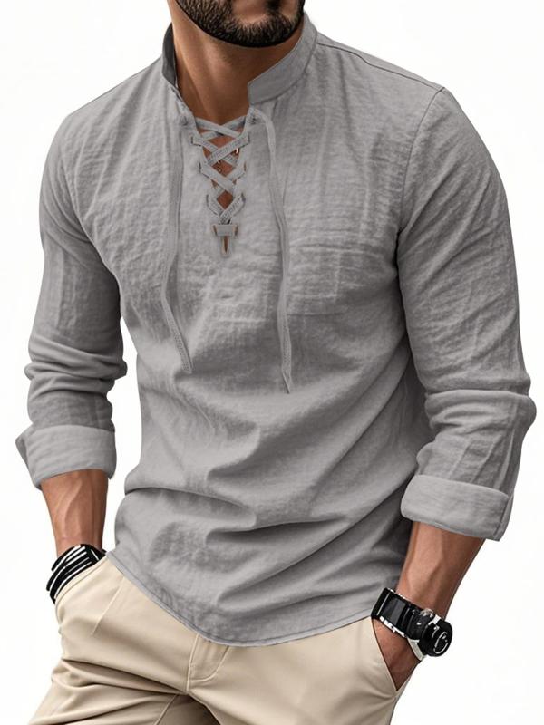 Men's linen casual long-sleeved polo shirt