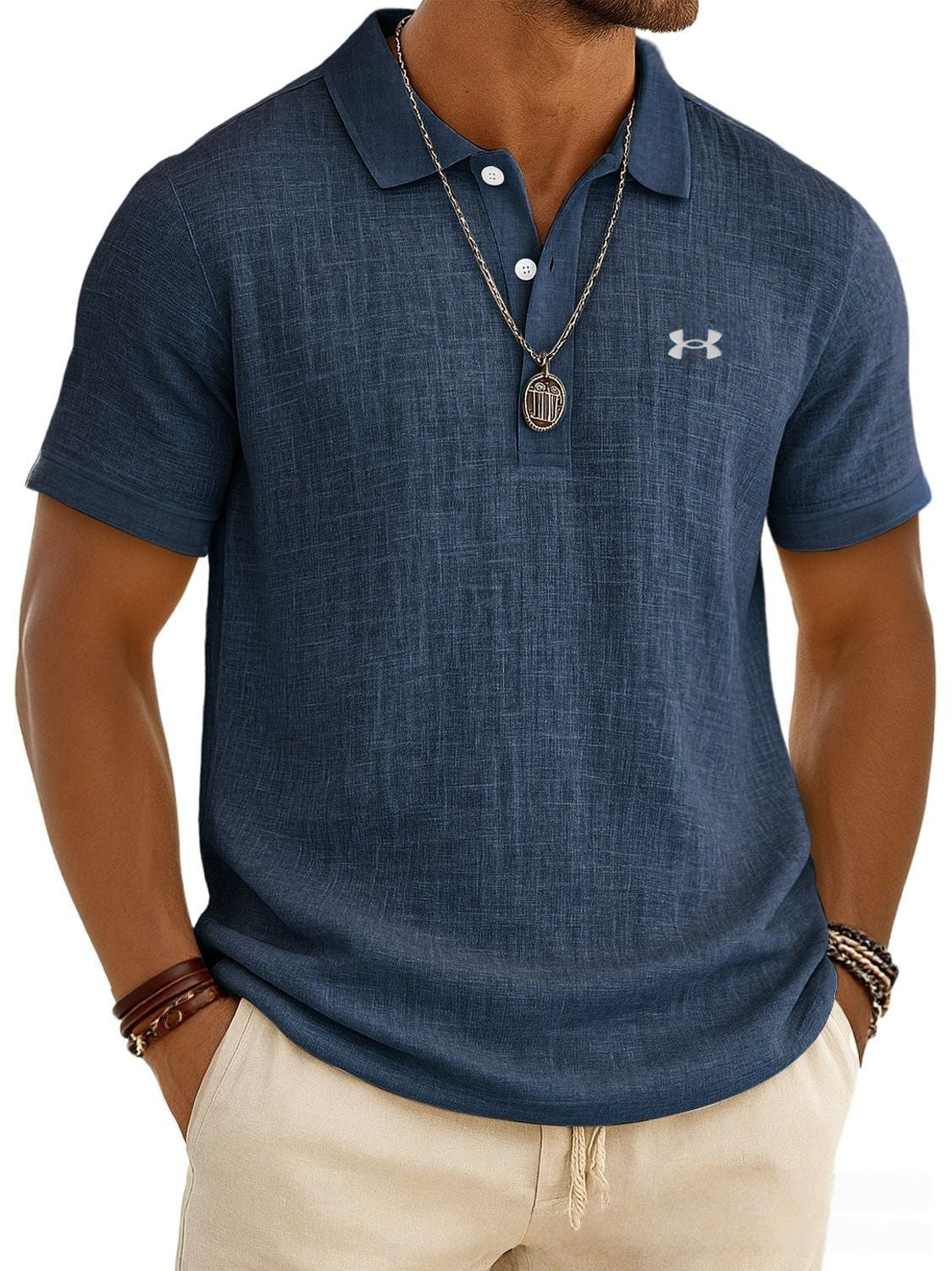 Cotton and linen casual polo shirt