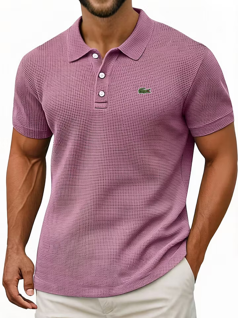Breathable vintage cotton pinhole polo shirt