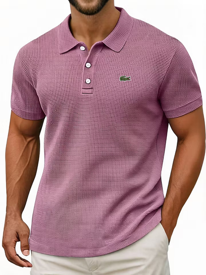 Breathable vintage cotton pinhole polo shirt