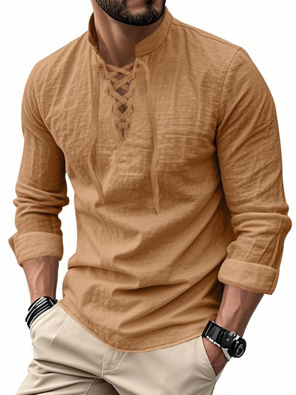 Men's linen casual long-sleeved polo shirt