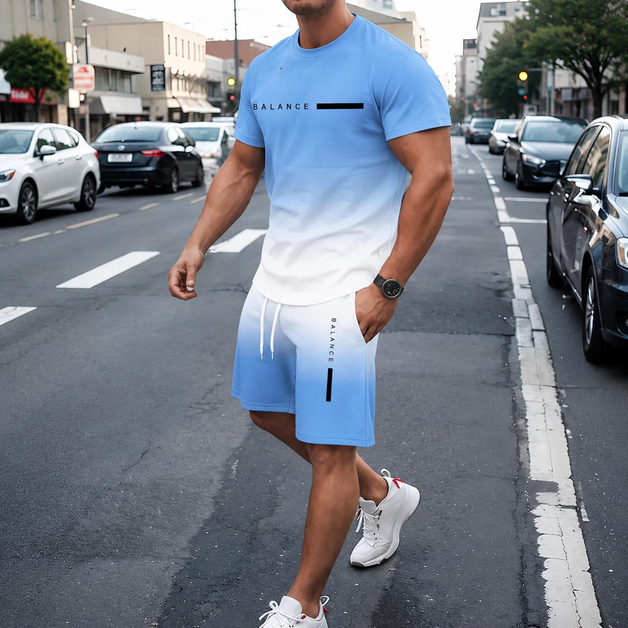 ⚡ Men's Gradient Short-Sleeve Tracksuit (Two-Piece Set)