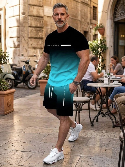 ⚡ Men's Gradient Short-Sleeve Tracksuit (Two-Piece Set)