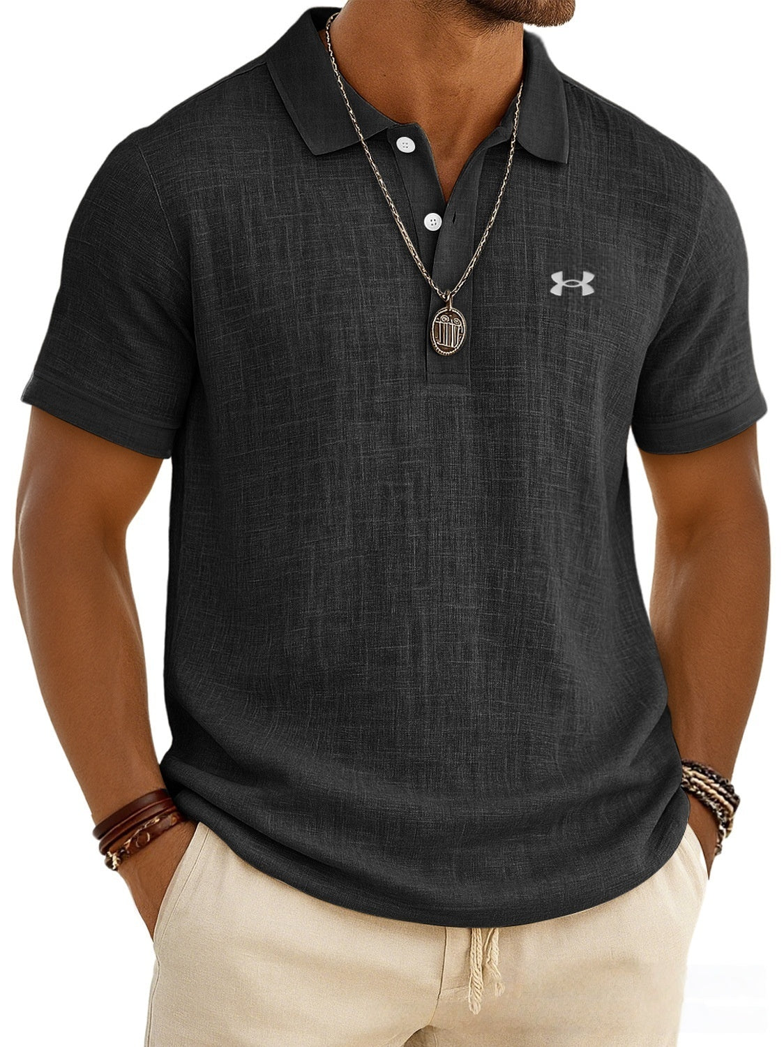 Cotton and linen casual polo shirt