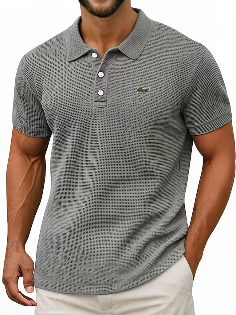 Breathable vintage cotton pinhole polo shirt