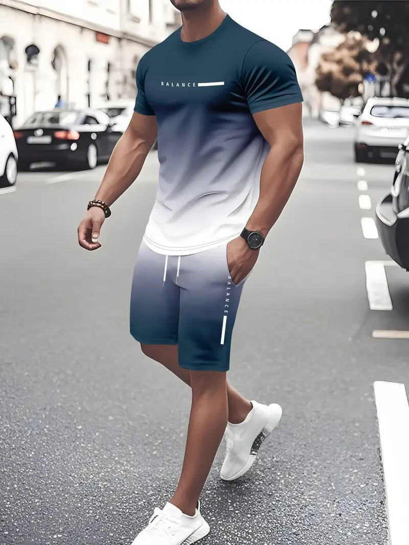 ⚡ Men's Gradient Short-Sleeve Tracksuit (Two-Piece Set)