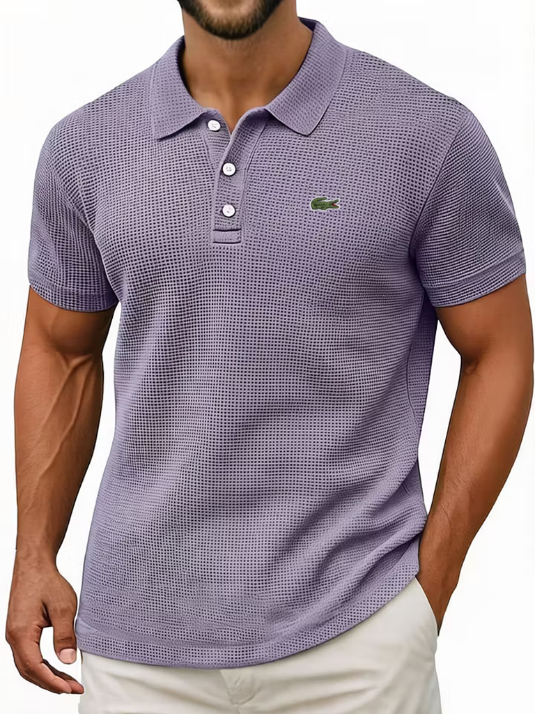Breathable vintage cotton pinhole polo shirt