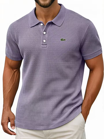 Breathable vintage cotton pinhole polo shirt
