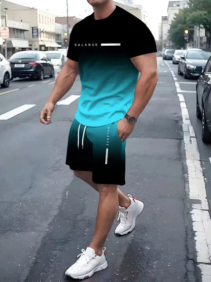 ⚡ Men's Gradient Short-Sleeve Tracksuit (Two-Piece Set)