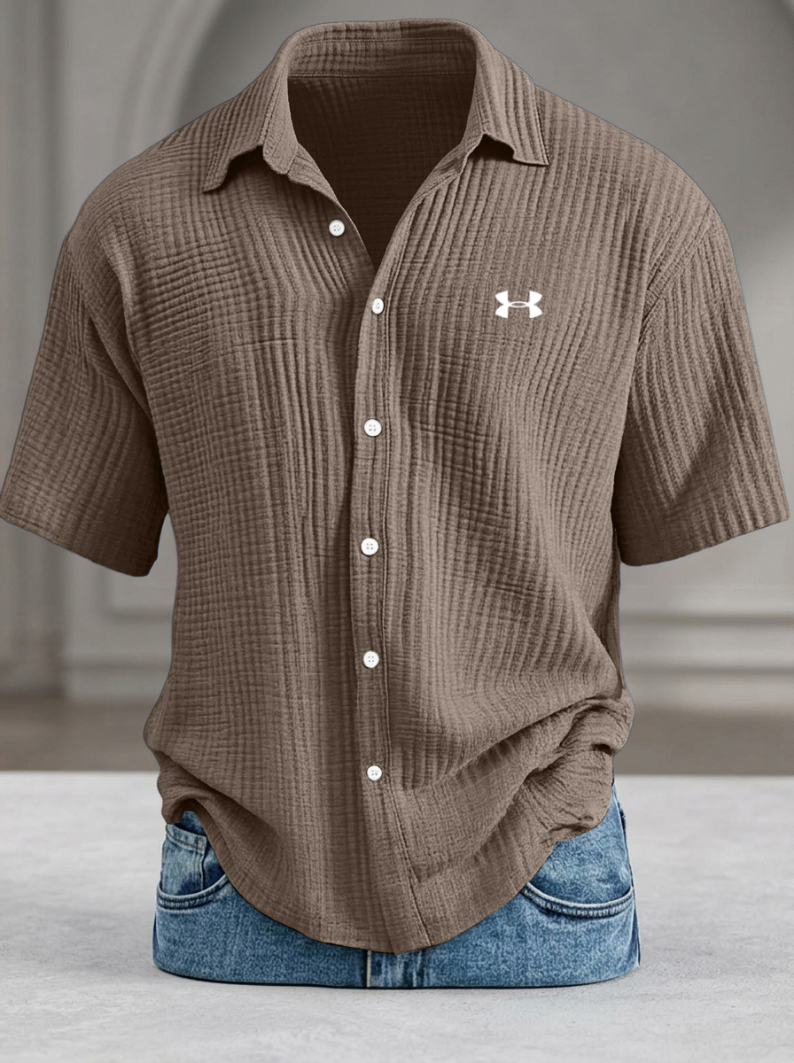 Loose-fitting textured short-sleeved shirt (cool-feel pure cotton)
