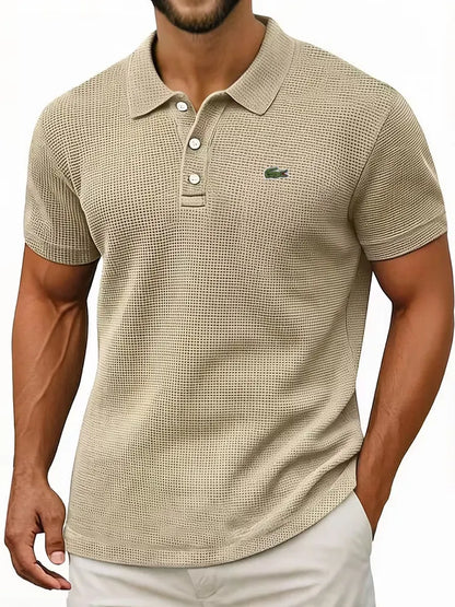 Breathable vintage cotton pinhole polo shirt