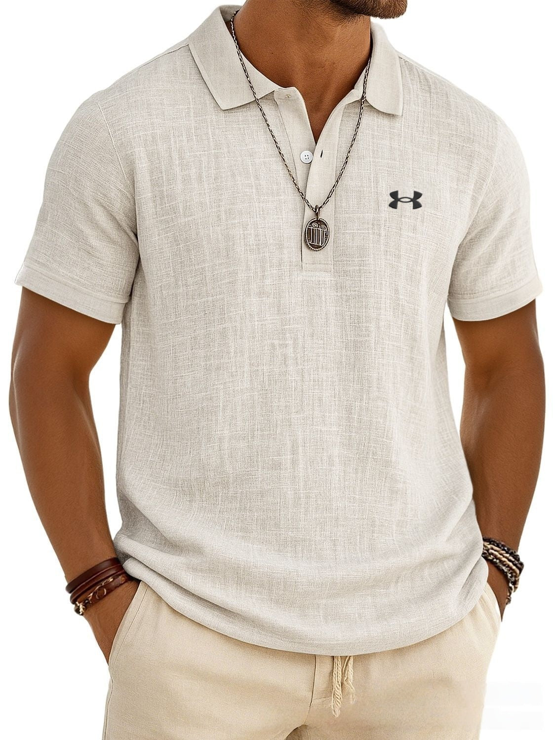 Cotton and linen casual polo shirt