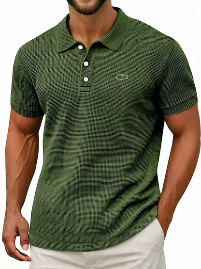 Breathable vintage cotton pinhole polo shirt