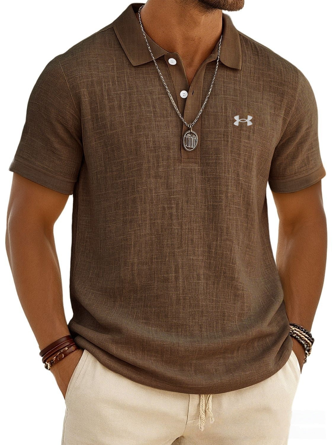 Cotton and linen casual polo shirt
