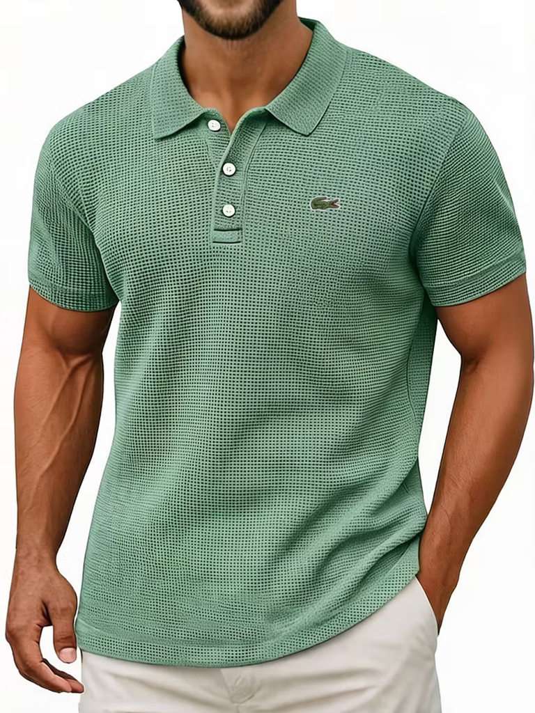 Breathable vintage cotton pinhole polo shirt